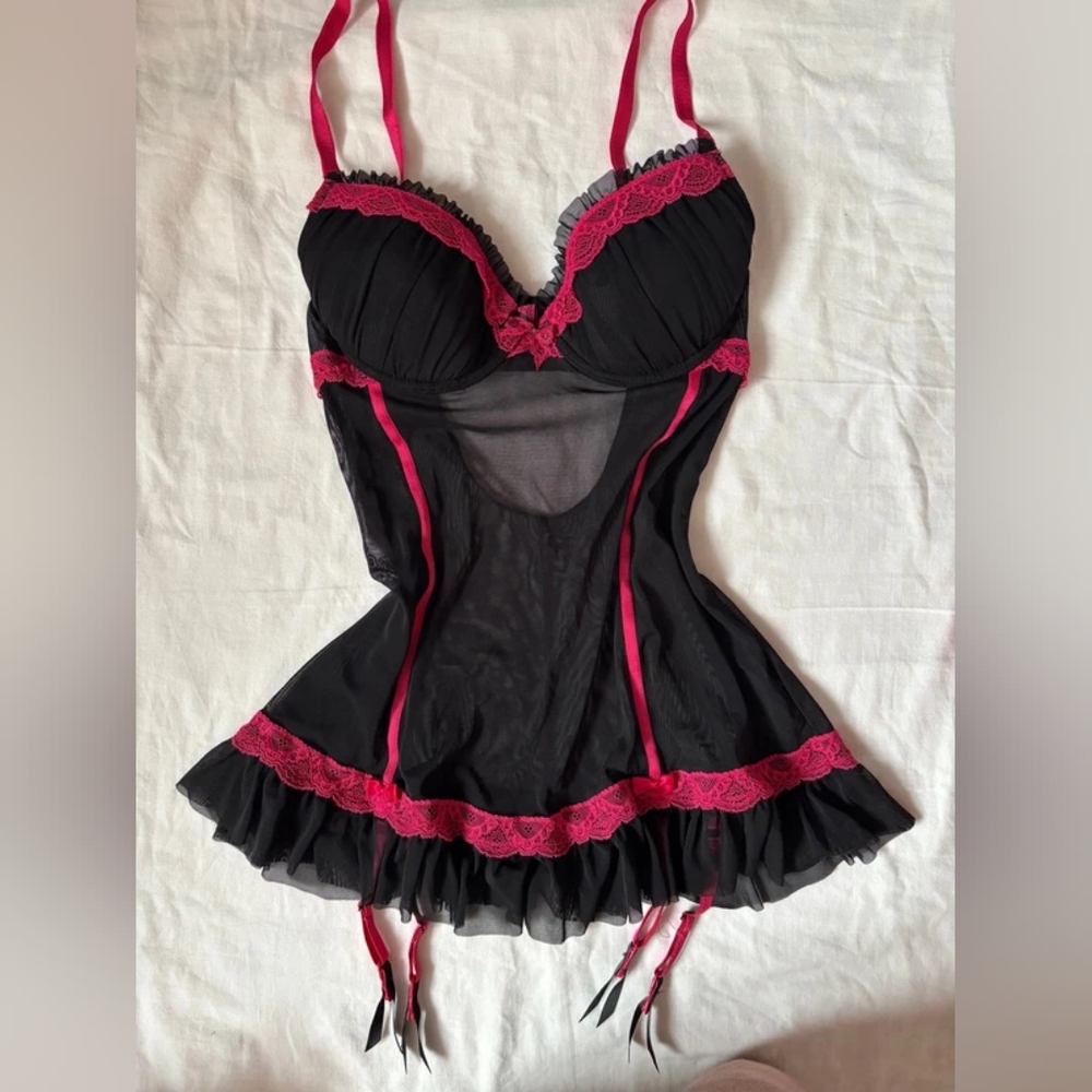 Elegant Black and Pink Lace Chemise